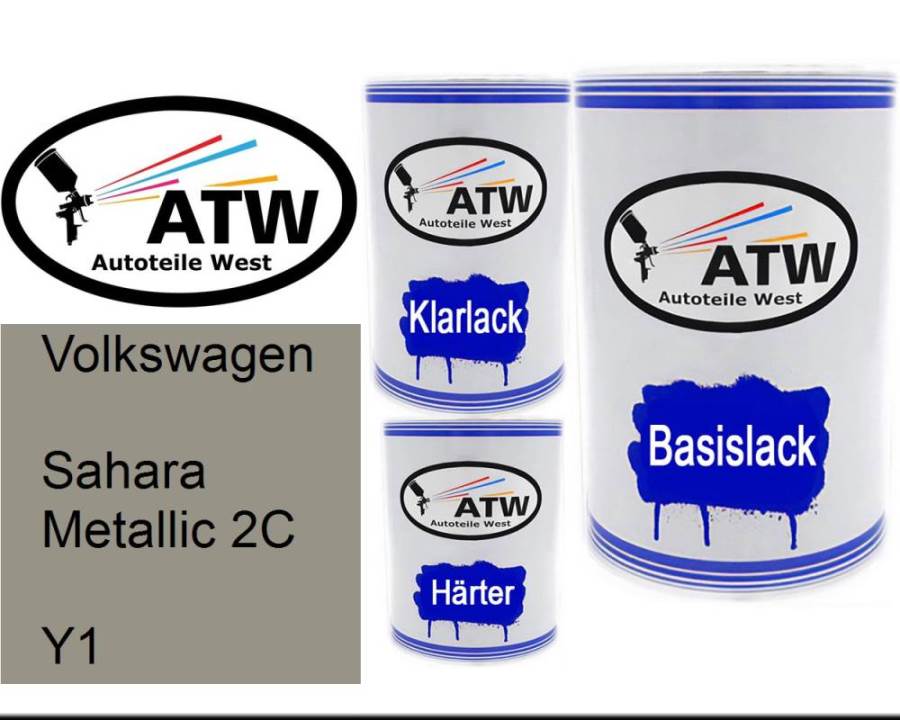 Volkswagen, Sahara Metallic 2C, Y1: 500ml Lackdose + 500ml Klarlack + 250ml Härter - Set, von ATW Autoteile West.